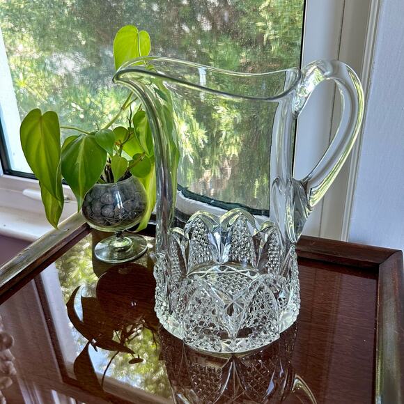 Vintage EAPG Cut Crystal Button Arches Water Pitcher – 9.75” Tall - Picture 12 of 12